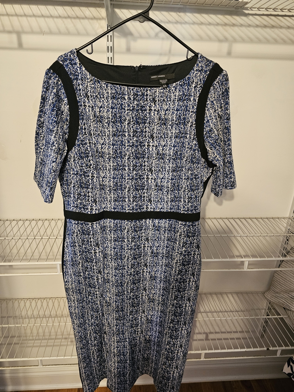 Maggy London Blue and Black Tweed Midi Sheath Dress